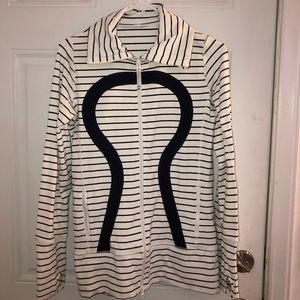 White and navy blue striped Lululemon zip up